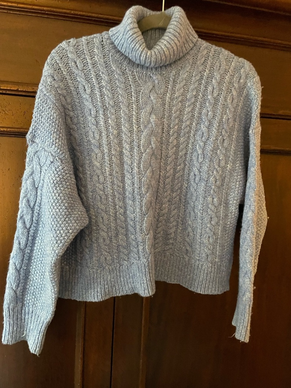 J Crew Collection Cable Knit Turtleneck Sweater - Light Blue